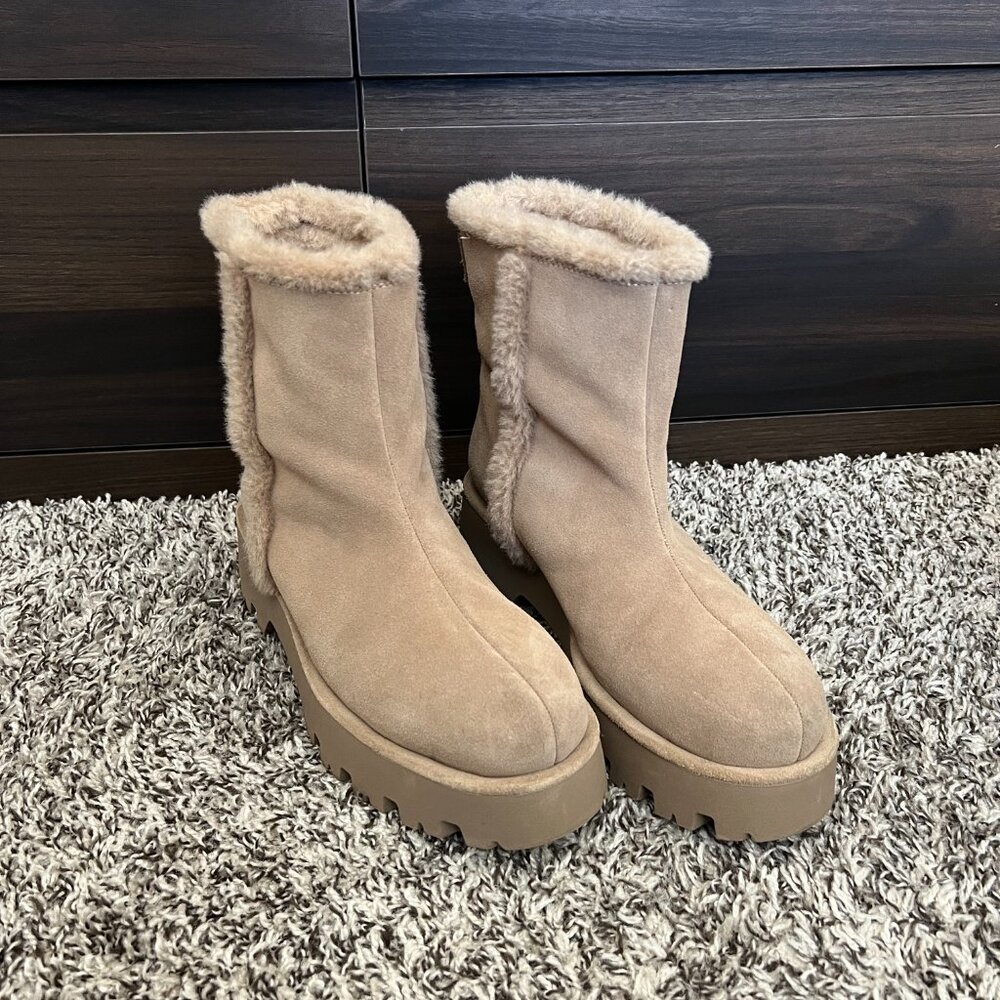 LOW HEEL FAUX FUR SUEDE ANKLE BOOTS